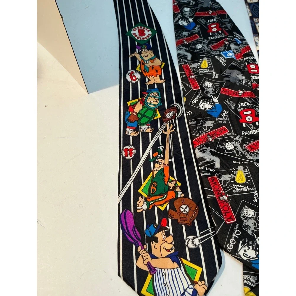 Unbranded Vintage Novelty Tie Lot Flintstones‎ Monopoly Hula Girl Silk OS Retro
